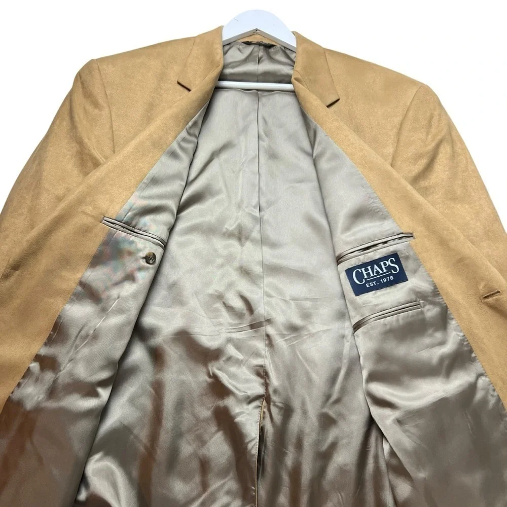 CHAPS Ralph Lauren Faux Suede Jacket Men’s Blazer Sports Suit Coat SZ 48L Tan